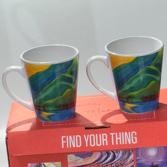 Rachael Ray Redbubble Ceramic Mug Set 2 Pcs Mauka Makai Design Hawaii Art By Ui - Picture 11 of 14